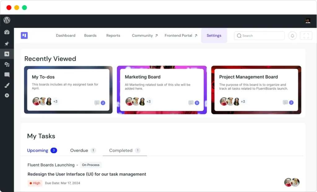 FluentBoards team collaboration interface